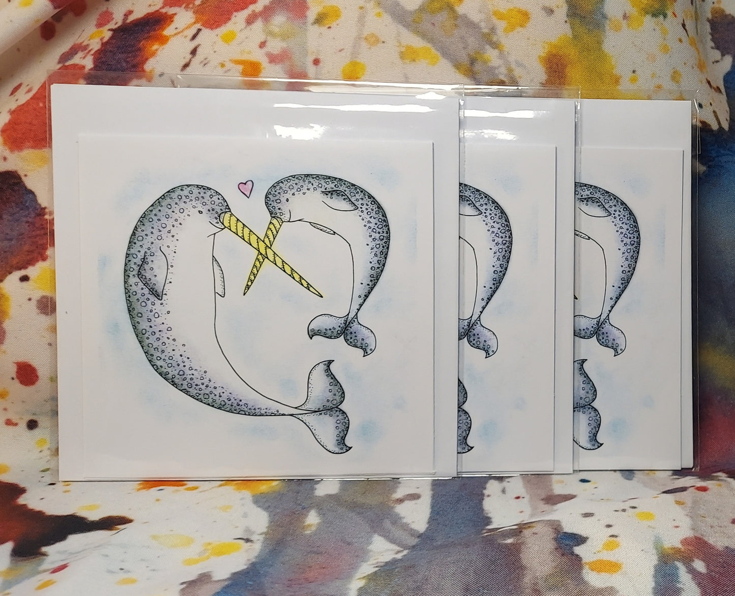 Mommy and Baby Narwhal Playtime 5.5x5.5" - 3 card pack - blank inside