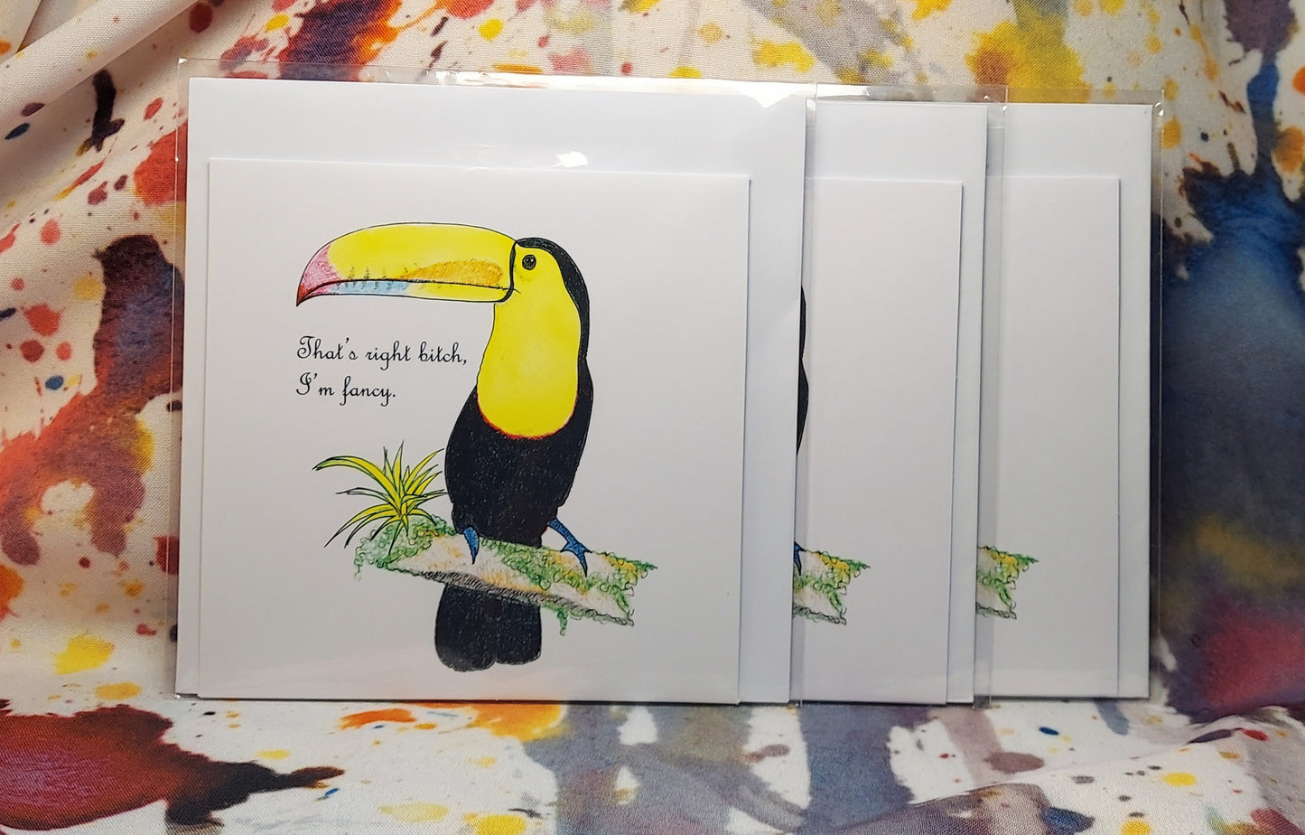 Fancy Bitch Toucan Bird 5.5x5.5" - 3 card pack - blank inside
