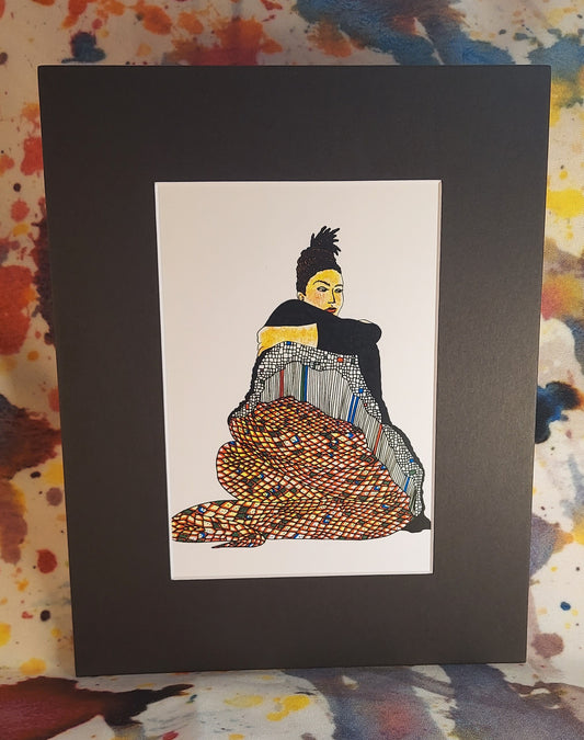 Coiled Serpent Woman Matted Print 8x10"