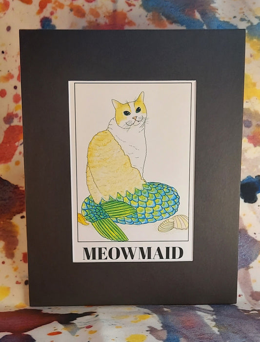Meowmaid Mermaid Cat Matted Print 8x10"