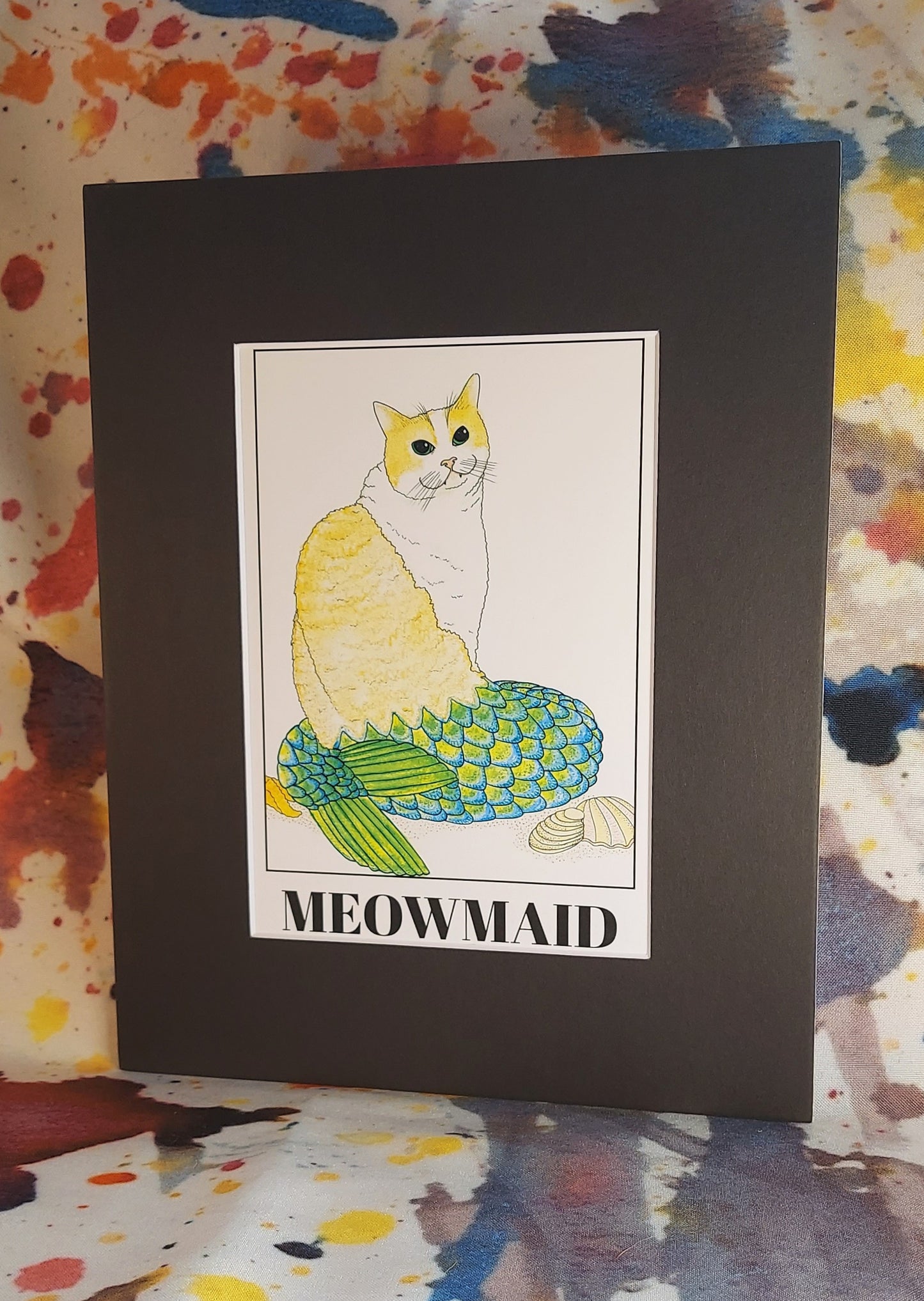 Meowmaid Mermaid Cat Matted Print 8x10"