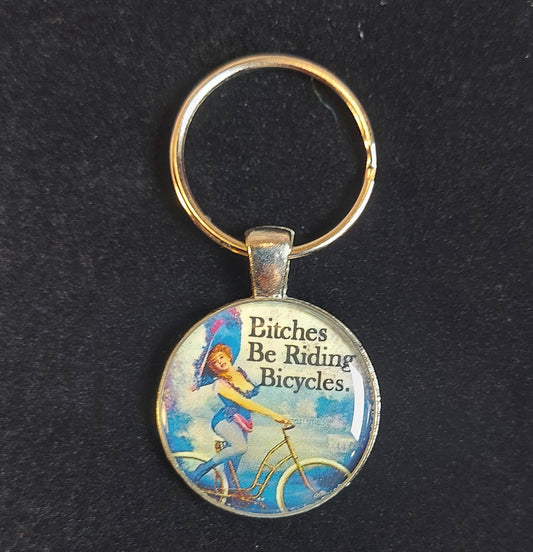 Bitches Be Riding Bicycles Keychain/Pendant With Waxed Chord