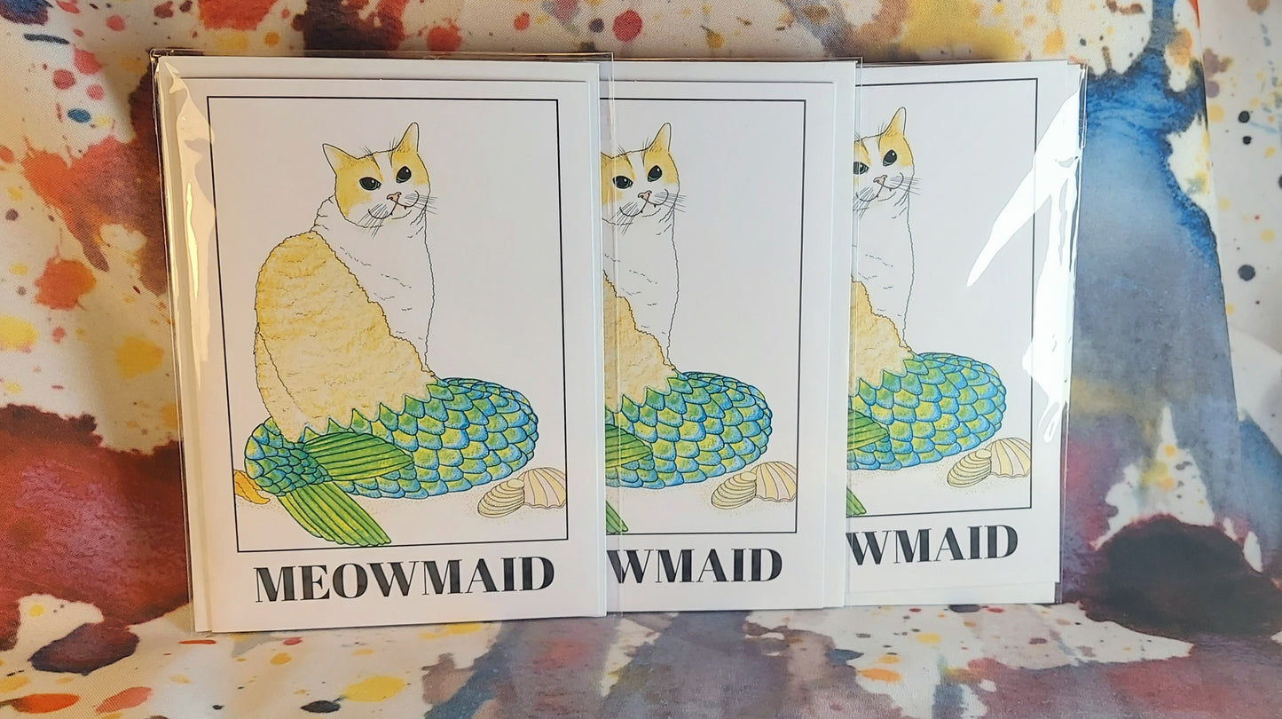 Meowmaid Mermaid Cat 5x7" 3 Card Pack