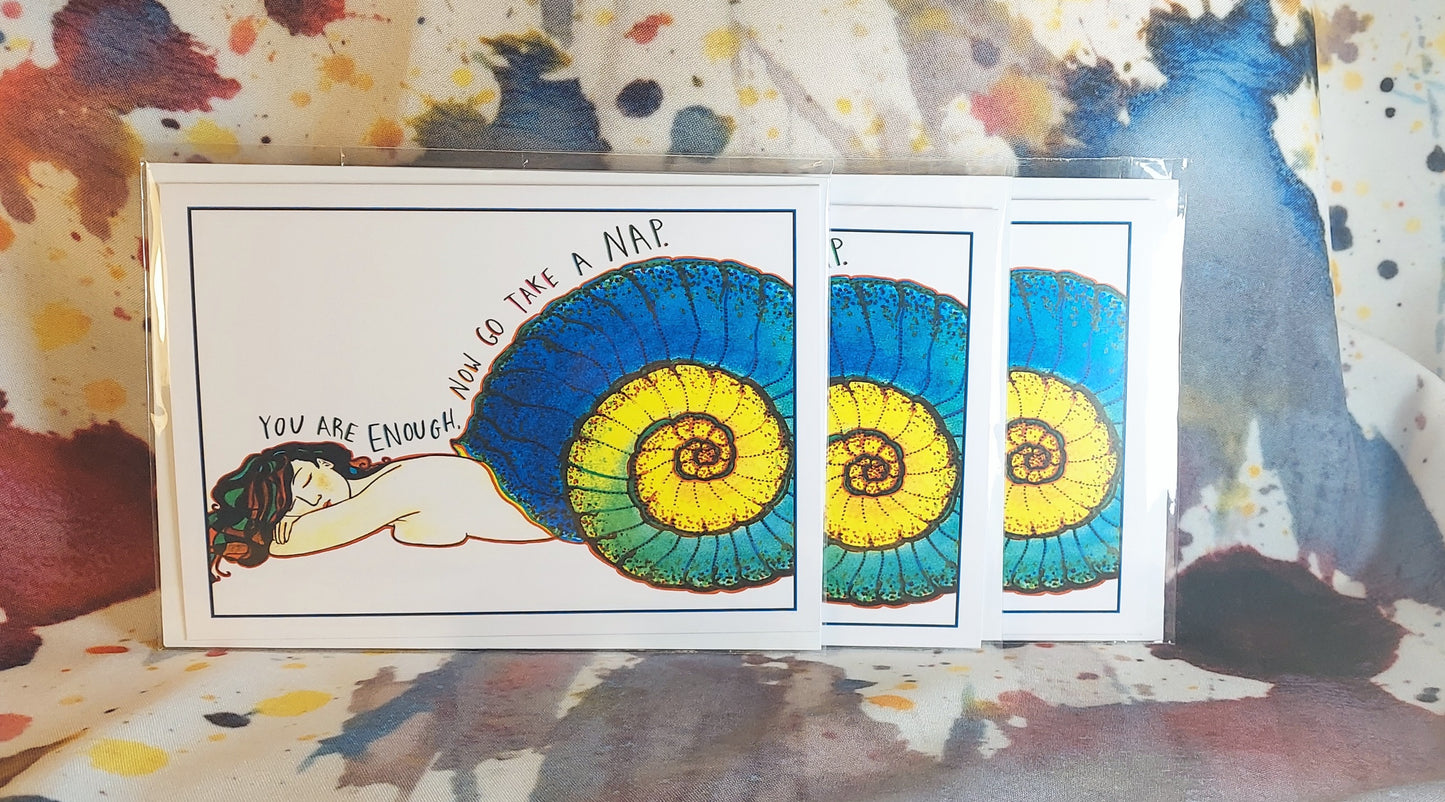 Go Take A Nap Sleeping Snail Woman 5x7" 3 Card Pack