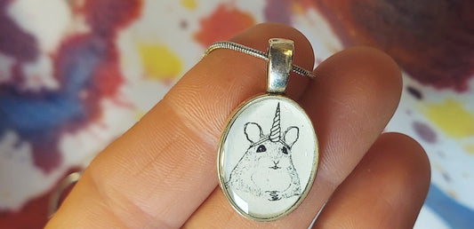 Unicorn Mouse Pendant and Chain, Silver Base